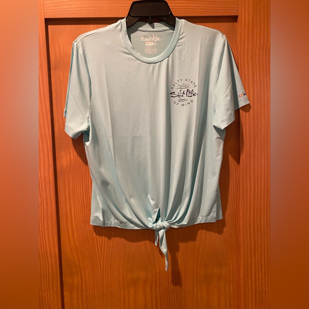 Salt Life Women’s Short Sleeve Salty State Of Mind Teal SLX DriFit Shirt NWT